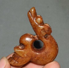 Ciondolo testa teschio 6 cm Cina cultura Hongshan vecchia giada intaglio sole-dio bestia