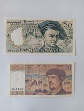 FRANCIA 2 BANCONOTE CIRCOLATE 20 + 50 FRANCHI DEBUSSY - DE LA TOUR