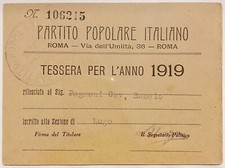 PARTITO POPOLARE ITALIANO ANNO 1919 TESSERA SEZIONE DI LUGO