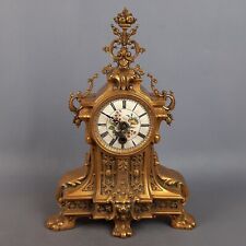 Antico Orologio Meccanico Da Tavolo Ottone Dorato Ceramica Fiori Primi ‘900