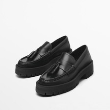 Massimo Dutti mocassini donna pelle nappa slip on plateau suola piatta nero