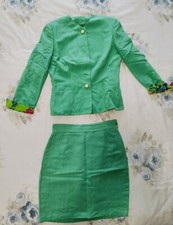 Tailleur Versace verde con gonna VINTAGE Taglia 44 Misto Lino