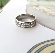 ANELLO DIAMANTI FULL ETERNITY IN ORO BIANCO 23KT E ACCIAIO X-LARGE 2 ROWS