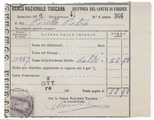 Regno 1872 Vittorio Emanuele II Marca da bollo 5c. su Ricevuta completa perfetta