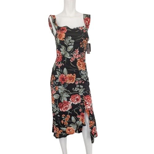 Abito nero floreale - , midi