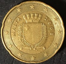 Moneta 20 Centesimi 2008 Malta con F nella Stella circolata rara da collezione