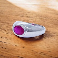 Anello da uomo in argento sterling 925 con pietra preziosa taglio ovale rubino #A193