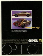 OPEL GT. Pubblicità originale olandese aprile 1969