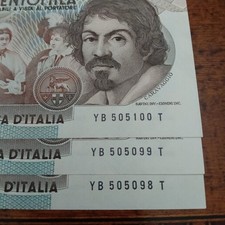 3 BANCONOTE CONSECUTIVE 100000 LIRE CARAVAGGIO 1° TIPO FDS LETTERA "B" LOTTO