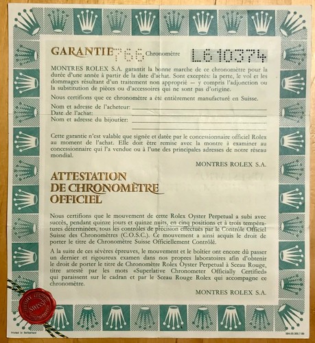 Rolex certificate daytona - rolex,