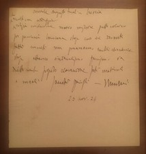 Lettera autografa di Benito Mussolini