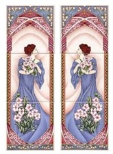 Pannello Donna Blu Decorativo 3 Piastrelle Classico Murale Decorato a Mano UK (UN PANNELLO) 