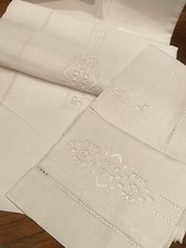 Antico  Lenzuolo Lino Ricamo A Mano  Magistrale Cm260x280 Con Federe Perfetto