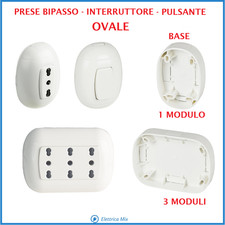 Presa Elettrica a muro parete OVALE Bipasso Interruttore Pulsante Bianco esterna