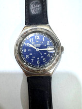 Orologio Swatch Quarzo Svizzero Quadrante Blu Data Stile Militare 24 Ore Vintage