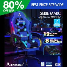 ALFORDSON Sedia Gaming con 12 Colori LED Massaggio Sedia Ufficio Blu e Nero