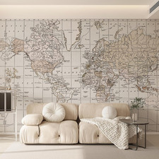Beige Vintage World Map Wall