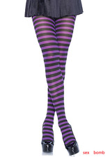 SEXY calze collant Righe Nero/Viola Strisce Intimo Lingerie Fashion GLAMOUR !