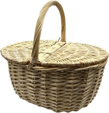 CESTO in VIMINI per RACCOLTA FUNGHI e PIC-NIC con MANICO e CHIUSURA  cm 40x30x20