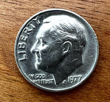 ROOSEVELT DIME 1977 - senza marchio di zecca. Leggera sovrapposizione di "NOI" sul cerchio