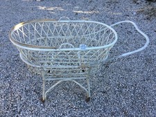 5483 VECCHIA CULLA BAMBU' RUOTE SHABBY STYLE ORIGINALE ANNI 50