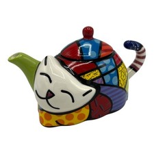 ROMERO BRITTO Teiera Gatto Bianco Ceramica Mini Tè da Collezione per Uno Pop Art