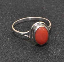 Anello donna vintage Argento 800 pietra Corallo rosso 18 mm artigianale