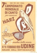 Cartolina - Canto canarini - Campionato Mondiale - Timbro filatelico -1952