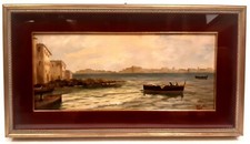 RENATO PRESCIUTTI "PUTTI" (Roma 1902) olio su tavola MARINA BARCHE SKYLINE
