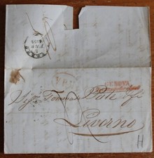 1852 lettera GENOVA-LIVORNO+ROSSO GENOVA CORSO PARTICOLARE Corsivo+V.P.M.-H949