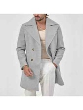 Cappotto Lungo Giacca Elegante Moda Uomo Slim Grigio Chiaro Doppiopetto 120524