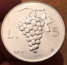 Moneta 5 Lire 1950 Uva, Italia