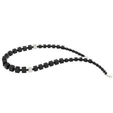Collana In Onice Nero 925 Argento Rutenato Con Cubi 50Cm