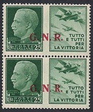 RSI 1943 25c.COPPIA GNR BS II+III TIPO  n.15/I+15/Ia Cert. CARRARO € 650