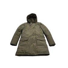 Giacca parka vintage Woolrich John Rich Bros verde donna piumino d'anatra isolato XS