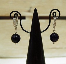 ORECCHINI pendenti SFERA AMETISTA VIOLA CERCHIETTO ZIRCONI ARGENTO 925