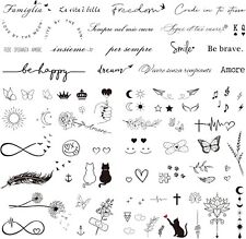 6 Fogli Tatuaggi Temporanei Donna Scritta Frase Italiana Inglese, Tatuaggi Finti
