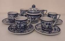 Ceramica Conimbriga Tazzine Caffe Zuccheriera Dipinto A Mano Portogallo Vintage