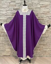 Casula viola con passamaneria spagnola argento Kasel Ornat Chasuble