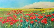 CAMPO DI PAPAVERI - Olio su tela - oil on canvas -grandi dimensioni cm. 120 x 60