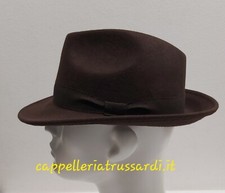 CAPPELLO FELTRO LANA FEDORA MARRONE TESA MEDIA MADE IN ITALY