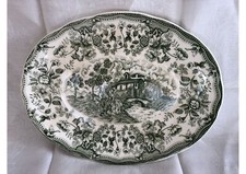 PIATTO OVALE BIANCO/VERDE VINTAGE STILE INGLESE  IRONSTONE TABLEWARE 5-90 UGLAZE