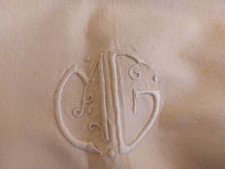 LENZUOLO MATRIMONIALE IN LINO INIZIALI MG RICAMATE MAI USATO 230x260cm Z6