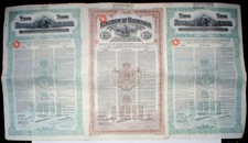 3 x Regno di Romania 4% 100 P. Obbligazione Oro Sterling 1922 non annullata + coupon
