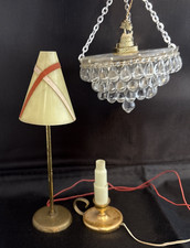 Lampade da terra da tavolo 3 MCM anni 50 base metallo elettriche look raro casa delle bambole miniatura