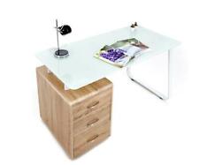 Scrivania comoda Connect piano vetro cassettier rovere cm 130 elegante compatta