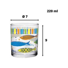 Set 3 Bicchieri Da Acqua 22 cl Le Poisson, Vetro Con Decoro Pesci Colorati Cerve