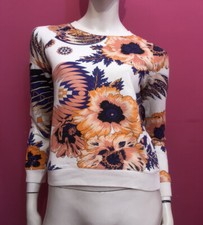 MSGM Felpa bianca fantasia floreale multicolore viola arancione Tg XS Cotone 