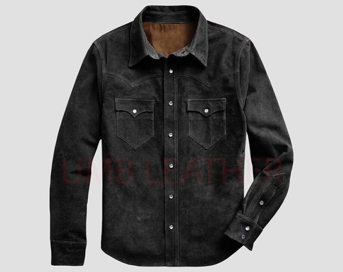 Giacca camicia pelle nera uomo - camicia,