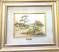 QUADRO BASSORILIEVO G.PICHETTI SU LASTRA ARGENTO E ORO PAESAGGIO RURALE  36x31